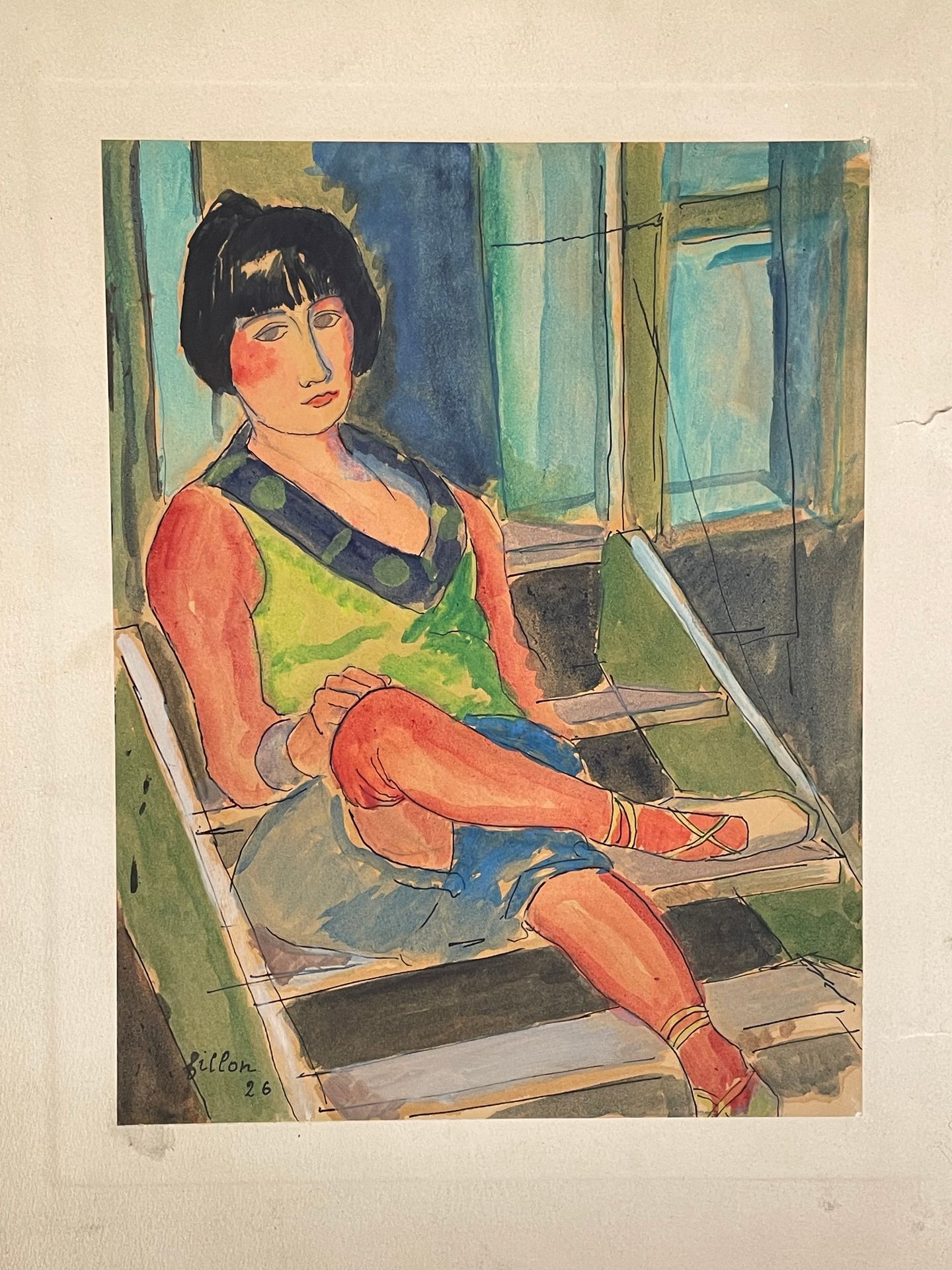Null 阿瑟-菲永（1900-1974）
坐在楼梯上的女人
纸上水彩画，粘贴在卡片上，左下方有签名和 1926 年的日期
26.5 x 20.5 厘米
支架上&hellip;