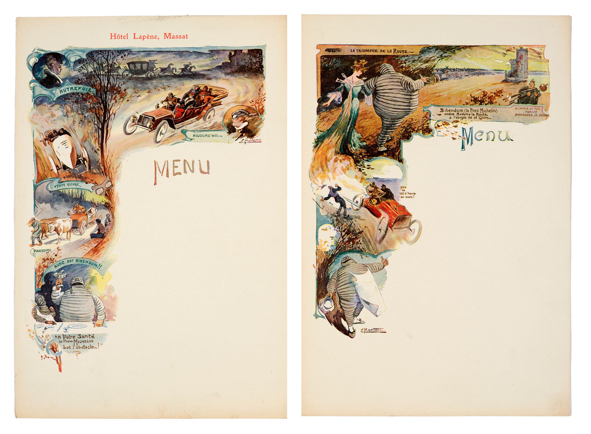 Null Ernest MONTAUT (1879-1909)
Deux menus publicitaires MICHELIN
- Le Triomphe &hellip;