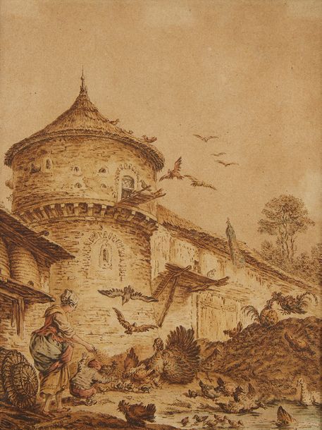 École FRANÇAISE du XVIIIe siècle La cour de ferme
Plume et encre brune, lavis br&hellip;