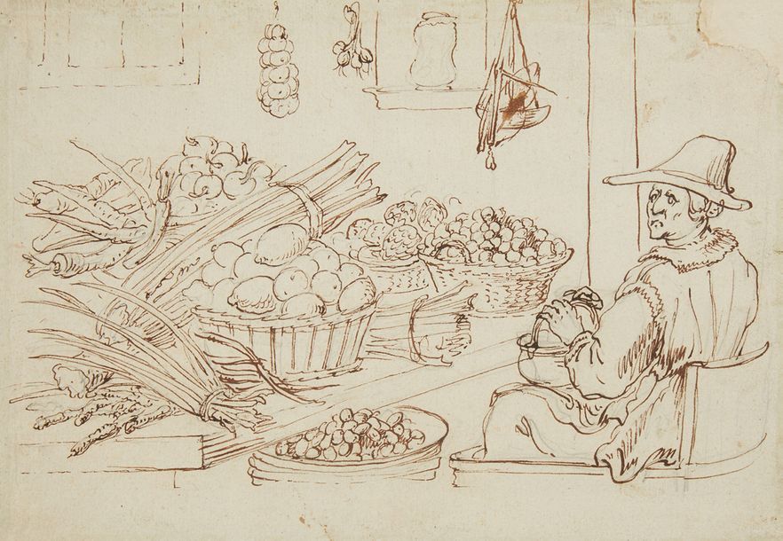 Attribué à Frans SNYDERS (1579 - 1657) Le marchand de légumes
Plume et encre bru&hellip;