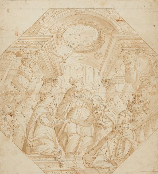 Ecole de l'Italie du NORD du XVIIe siècle Le mariage de la Vierge, projet de déc&hellip;