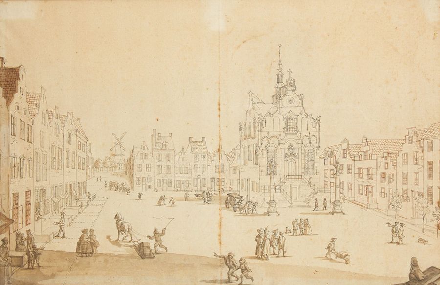 École Hollandaise début XVIIIe siècle Vue d'une ville hollandaise
Plume et encre&hellip;