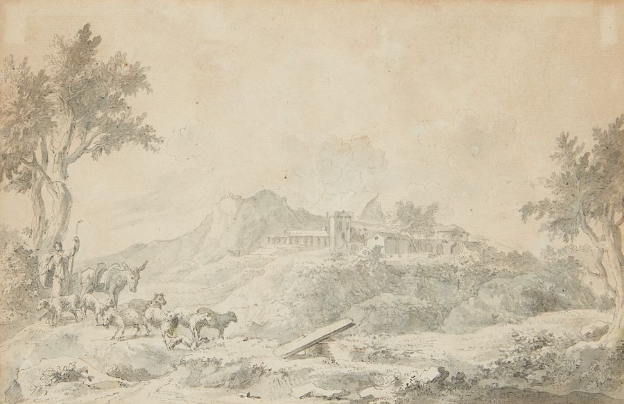 Jan van HUYSUM (Amsterdam 1682 - 1749) Berger menant son troupeau, une ferme for&hellip;