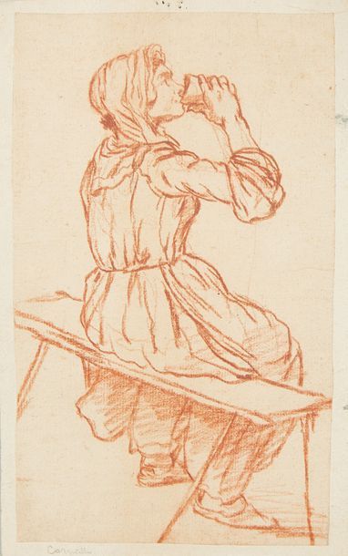Ecole HOLLANDAISE de la fin du XVIIe siècle Femme buvant sur un banc
Sanguine.
D&hellip;