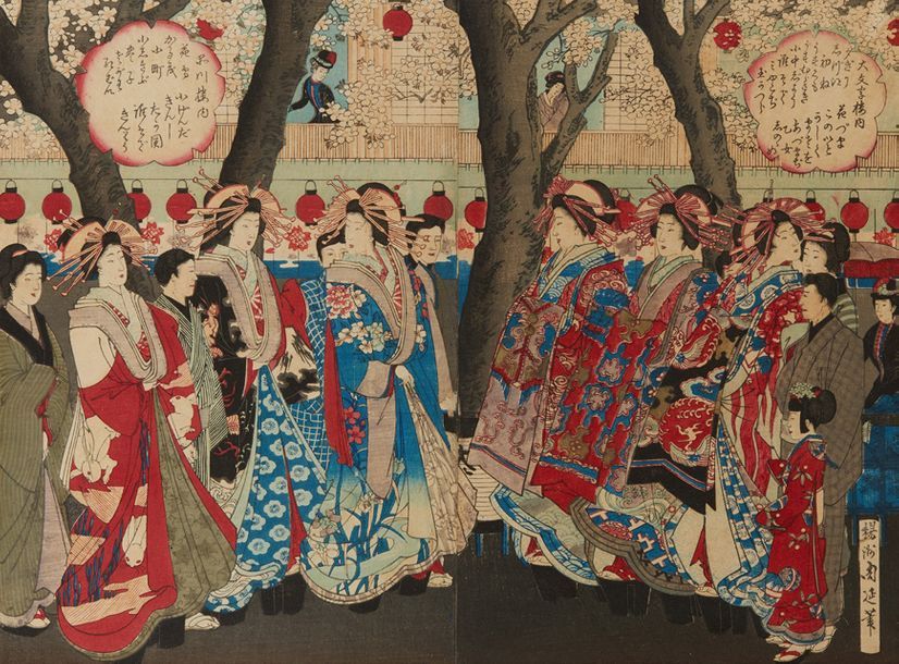 CHINE Ensemble composé d'un diptyque représentant une fête.
Fin XIXe siècle.
Dim&hellip;