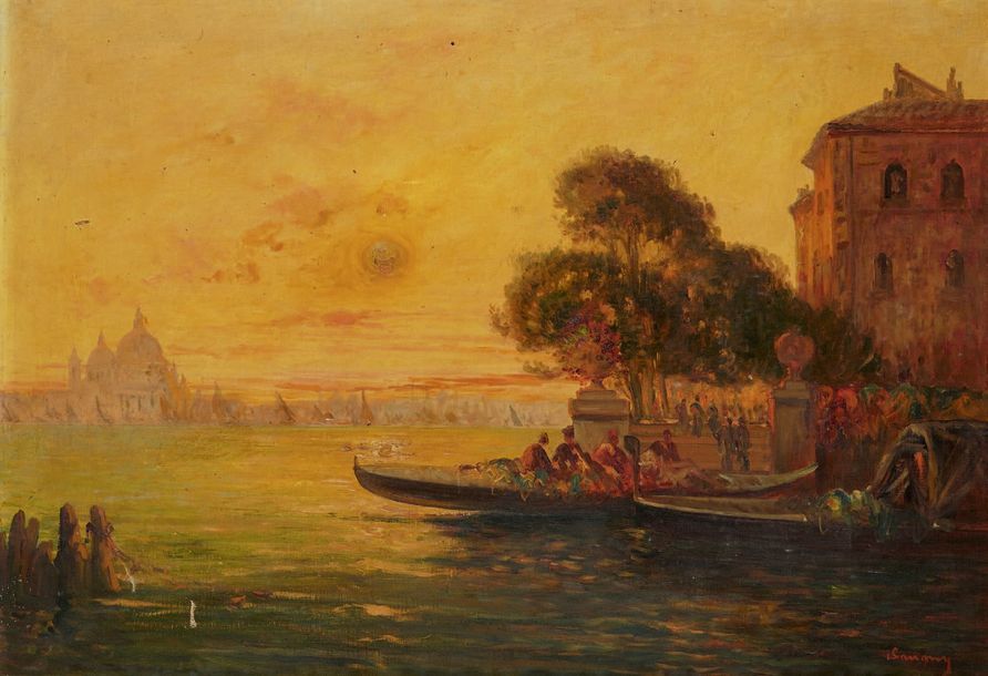 Paul SAVIGNY (1858-1916) attribué à Gondoles au coucher du soleil
Huile sur toil&hellip;