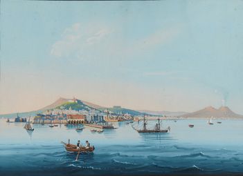 École Napolitaine du XIXe siècle Vue de Naples depuis la mer et vue de Naples de&hellip;