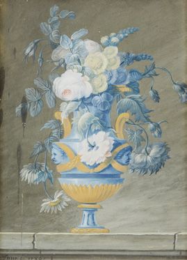 FAURE (actif en 1786) Vases de fleurs sur un entablement
Paire d'aquarelles.
Sig&hellip;