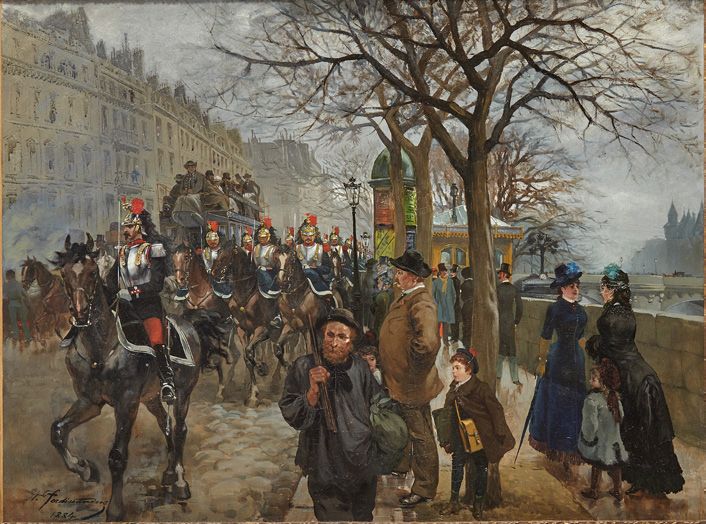 Alexandre FERDINANDUS (Paris?-1888) La revue militaire sur les quais de Seine à &hellip;