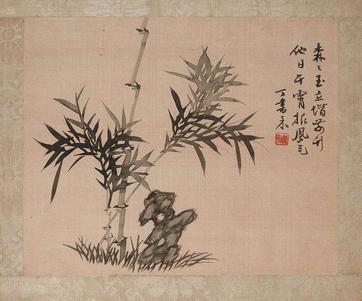 CHINE Paire de peintures sur soie représentant des branches de bambous avec call&hellip;