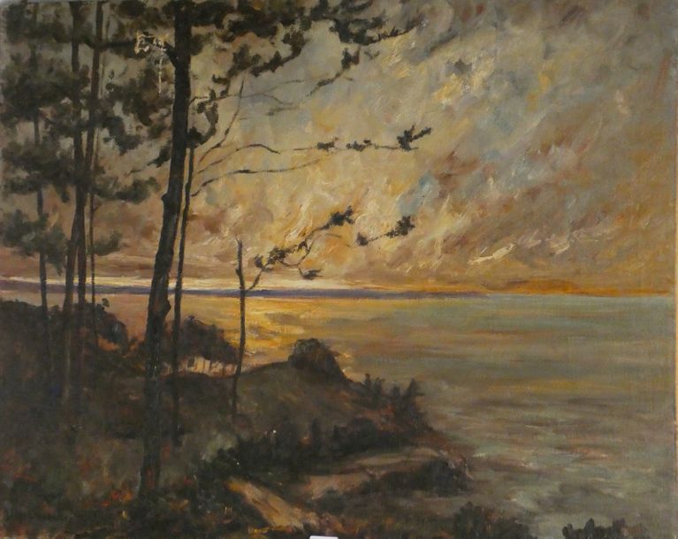 Null Robert LEPARMENTIER (XXème siècle)
"Coucher de soleil en bord de mer"
Huile&hellip;
