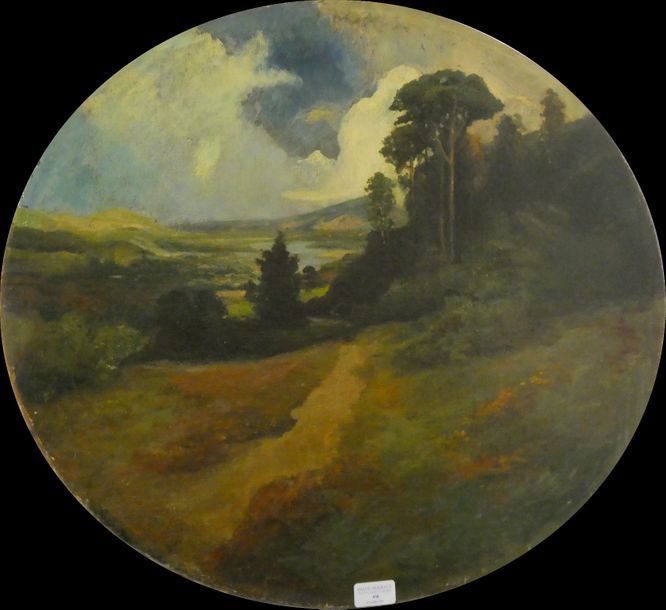 Null Ecole française du XIXème siècle
"Paysage"
Huile sur toile ovale
51 x 61 cm