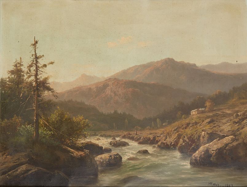 Henry MOSNY (XIXe) 
Paysage à la rivière, 1883
Huile sur toile Signée et datée e&hellip;