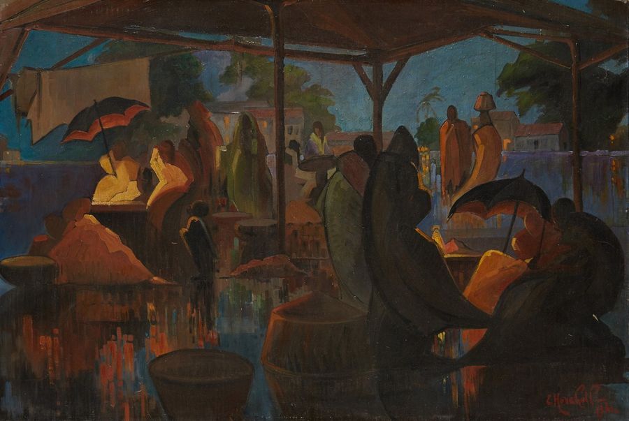 Emile HORSCHOL (XXe) 
Scène de marché, 1941
Huile sur toile Signée et datée «E.H&hellip;