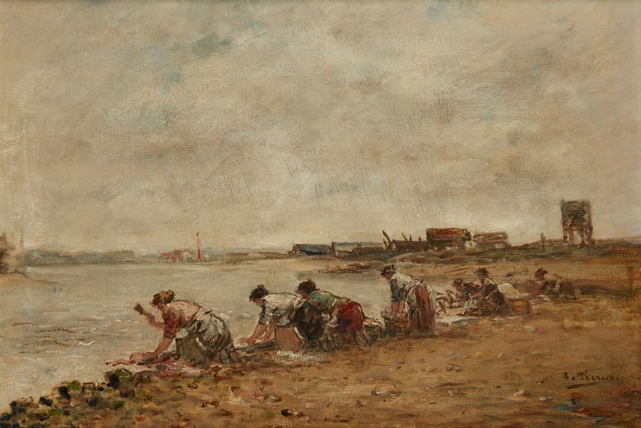 Charles-François PECRUS (1825-1907) 
Les lavandières au bord de la Touques
Huile&hellip;