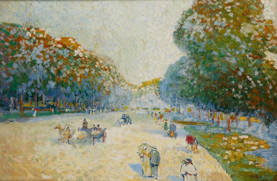 Pierre DE BELAY (1890-1947) 
Vue d'un jardin à Paris
Huile sur toile Signée en b&hellip;