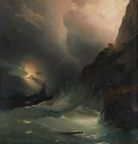 ECOLE milieu XIXè 
La tempête, 1852
Huile sur toile Signée en bas à droite «ZC 1&hellip;