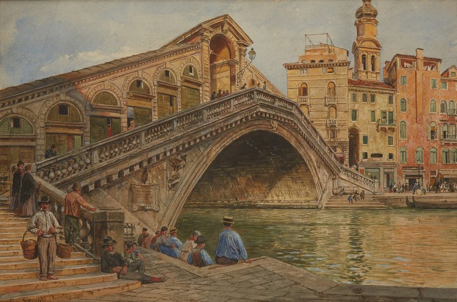 Ladislaus Eugène PETROVITS (1839-1907) 
Vue de Venise, 1901
Dessin aquarellé sur&hellip;