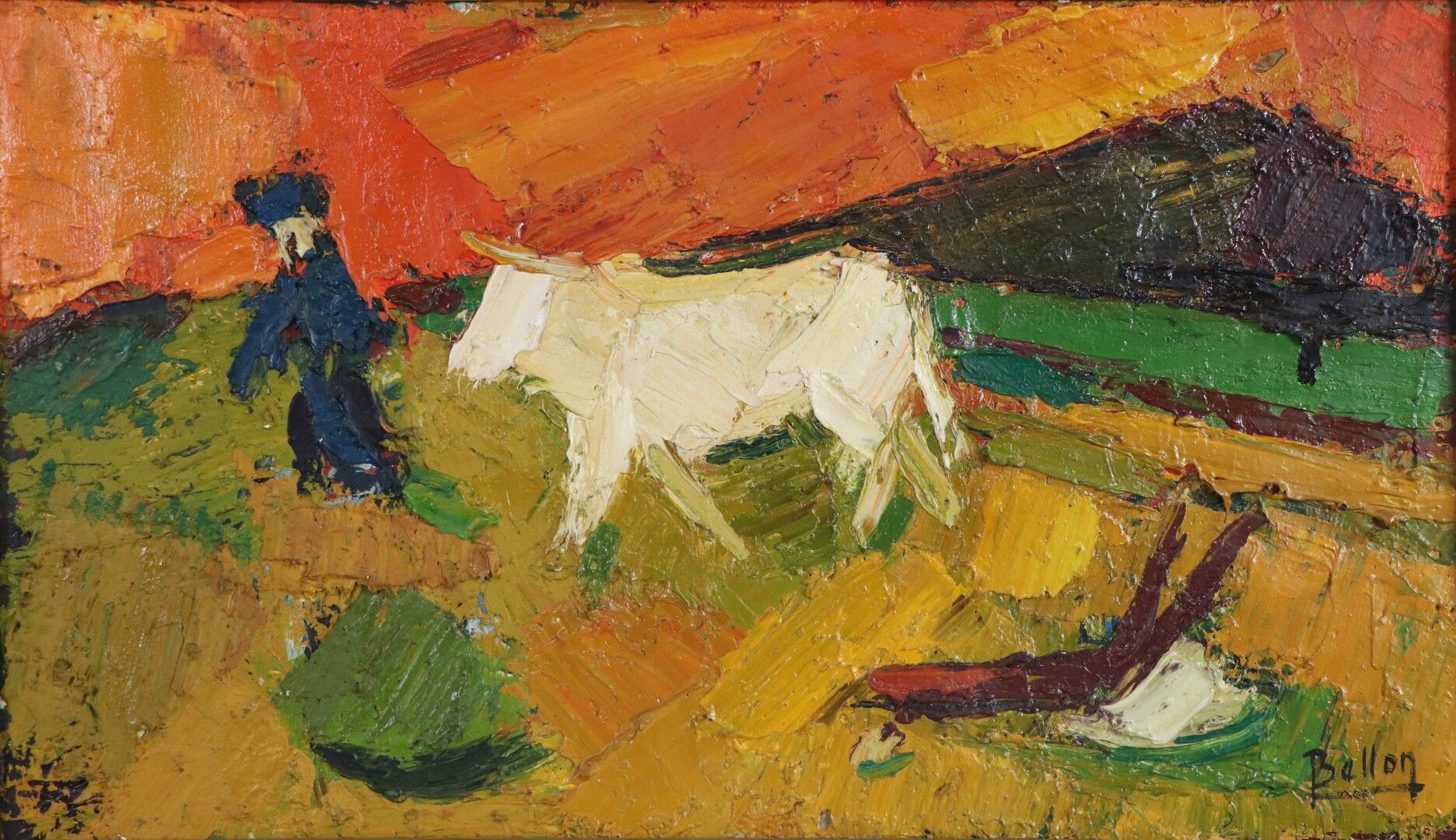 Null Pierre BELLON (1930-2009).

Vache et charrue.

Huile sur toile, signée en b&hellip;