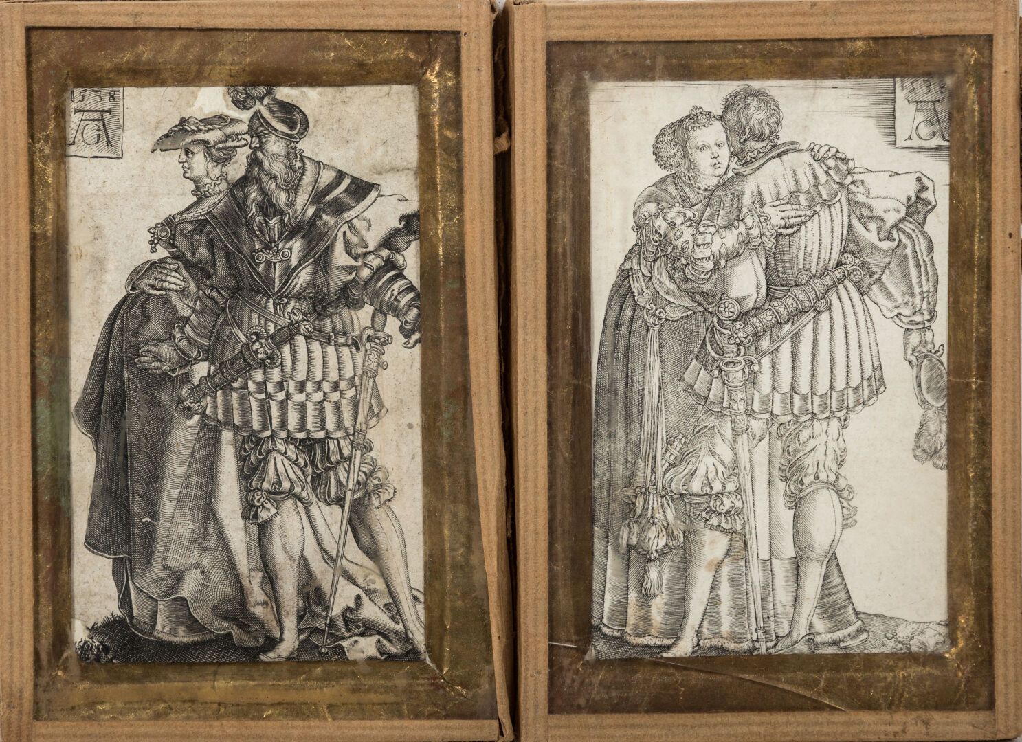 Null Albrecht DÜRER (1471-1528), after.

夫妇俩。

两幅黑色版画。

高_11厘米，宽_6,7厘米，正在展出