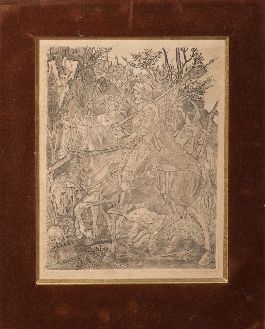 Null Albrecht DÜRER (1471- 1528), after.

骑士、死亡和魔鬼。

雕刻。

高_24厘米，宽_18.5厘米