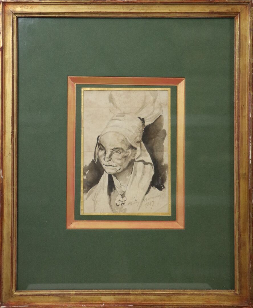 Null 亨利-博纳文图尔-蒙尼埃（1805-1877）。

一位布列塔尼妇女的肖像。

水墨画，纸上。

右下方有签名，日期为1847年。

高_17厘米，宽&hellip;