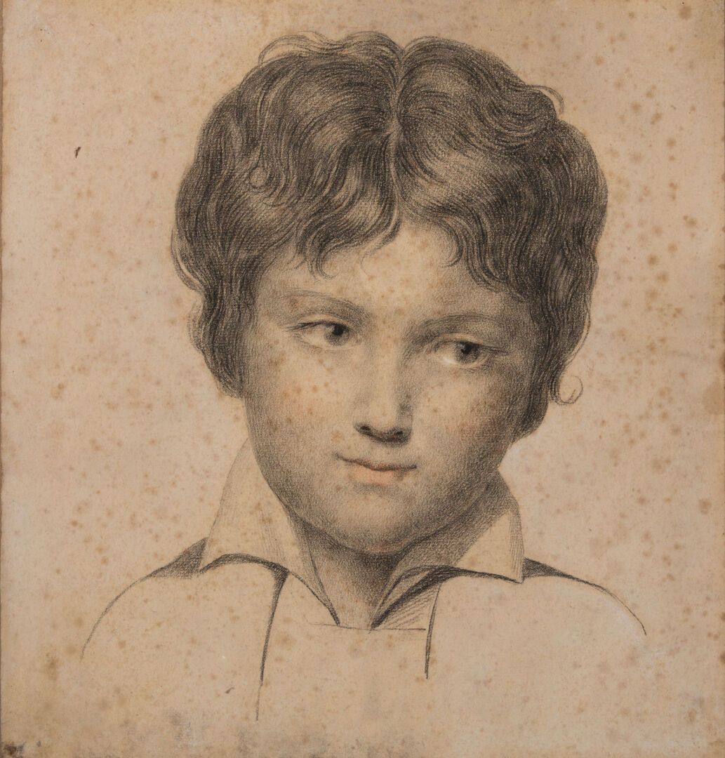 Null 19世纪初的法国学校。

一个小男孩的画像。

铅笔和彩色高光，纸上。

高_30,2厘米，宽_28,5厘米，褪色