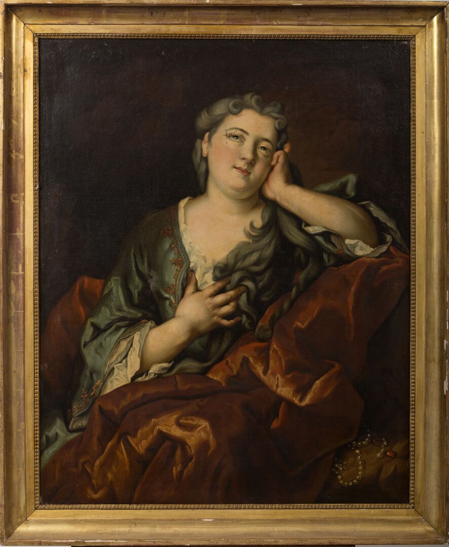 Null 18世纪末的法国学校。

一个女人的画像。

布面油画。

高_100厘米，宽_80厘米，小的损坏，旧的修复