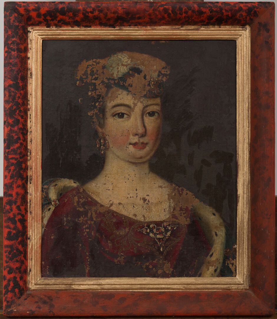 Null 1700年左右的法国学校。

一个穿戴整齐的女人的肖像。

布面油画，装在面板上。

高_37.5厘米，宽_30.5厘米，缺失