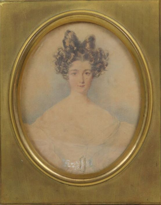 Null 19世纪的法国学校。

一个女人的画像。

纸上水彩和白色水粉画。

高_11,6厘米，宽_9厘米，见图
