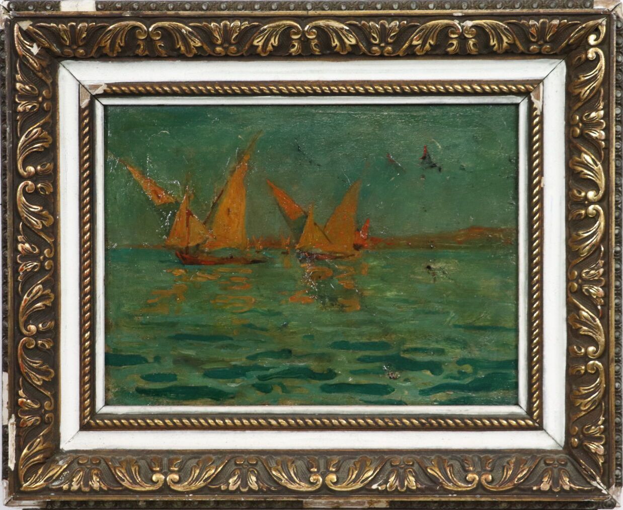 Null French school of the beginning of the XXth century.

Boats.

Oil on panel.
&hellip;