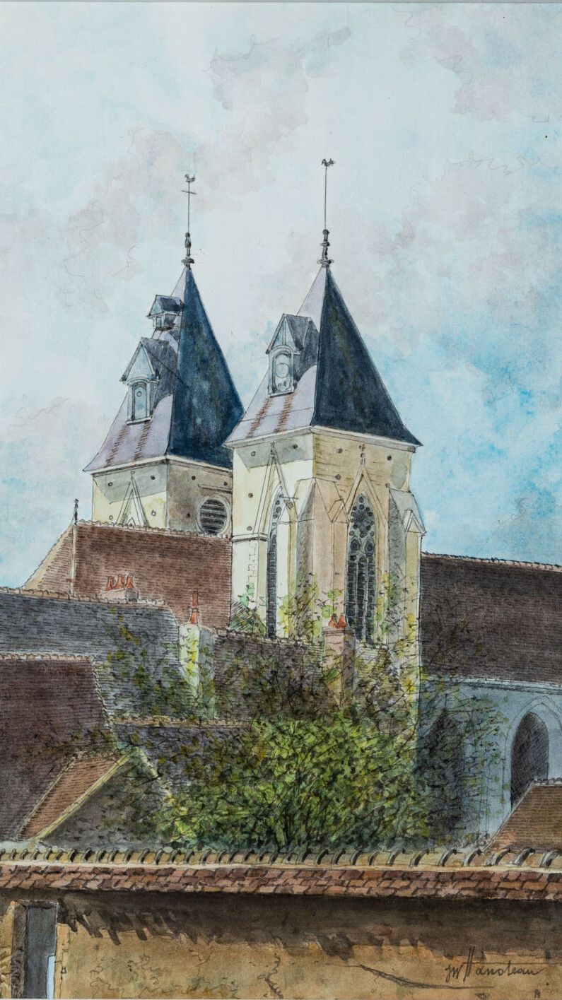 Null Jean William HANOTEAU (1937). 

Varzy, l'église Saint Pierre.

Aquarelle, s&hellip;