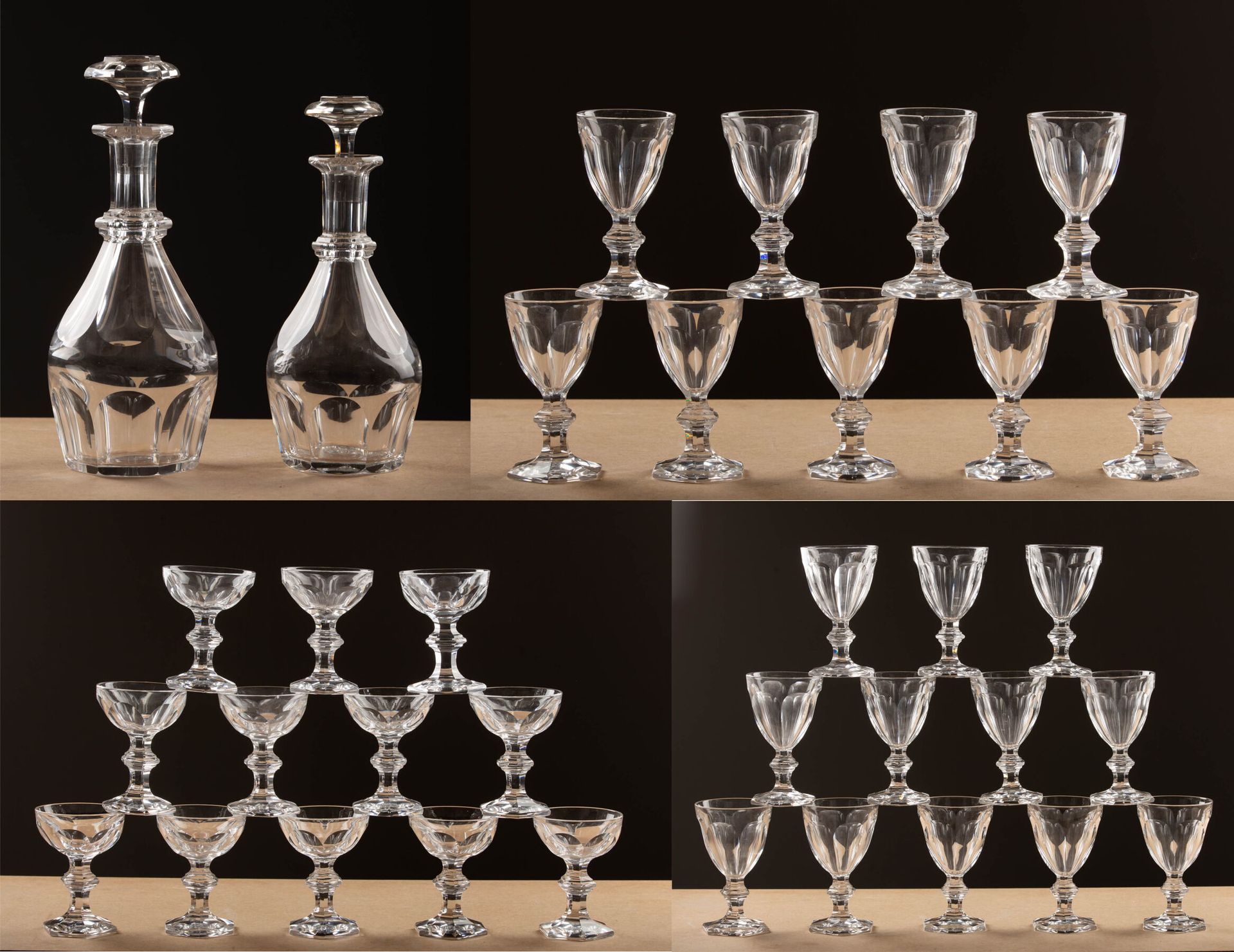 Null BACCARAT.
Harcourt玻璃杯套装的一部分，包括：
- 十二个水杯。
高_15,5厘米 
- 十二个红酒杯。
高_13厘米，其中一只的颈部&hellip;