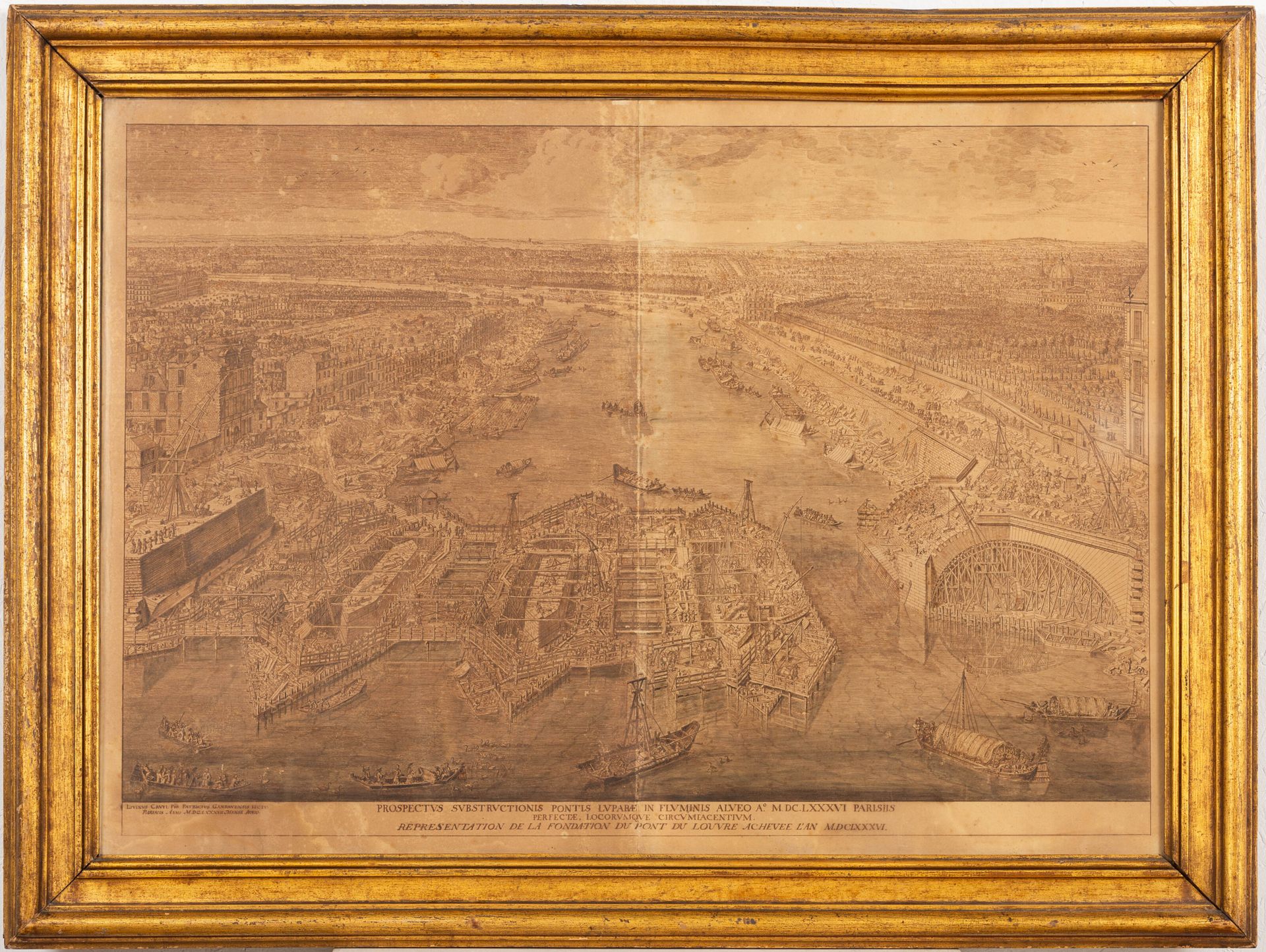 Null 利文-克吕尼（1634- 1720 年前）。
卢浮宫新桥的建造，巴黎，1686 年 6 月。
铅笔、棕色墨水和水墨。
签名和日期：LIVINVS CR&hellip;