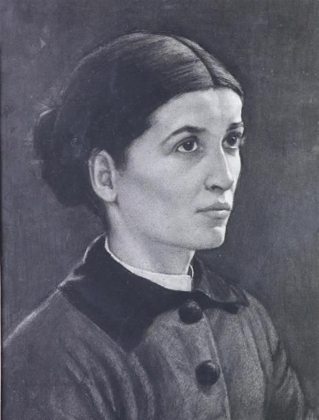 Null Ecole française vers 1900.

Portrait de femme.

Dessin au crayon et fusain.&hellip;