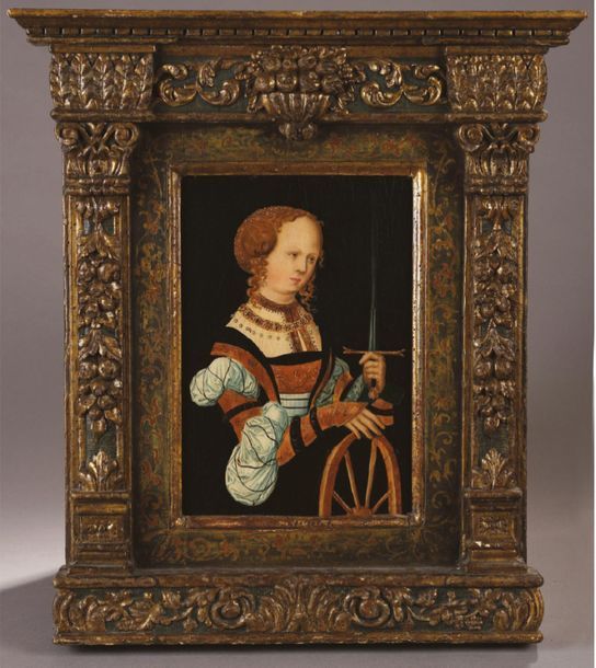 Lucas CRANACH (1474-1553), Atelier de. 
Saintye Catherine.
She is depicted in mi&hellip;