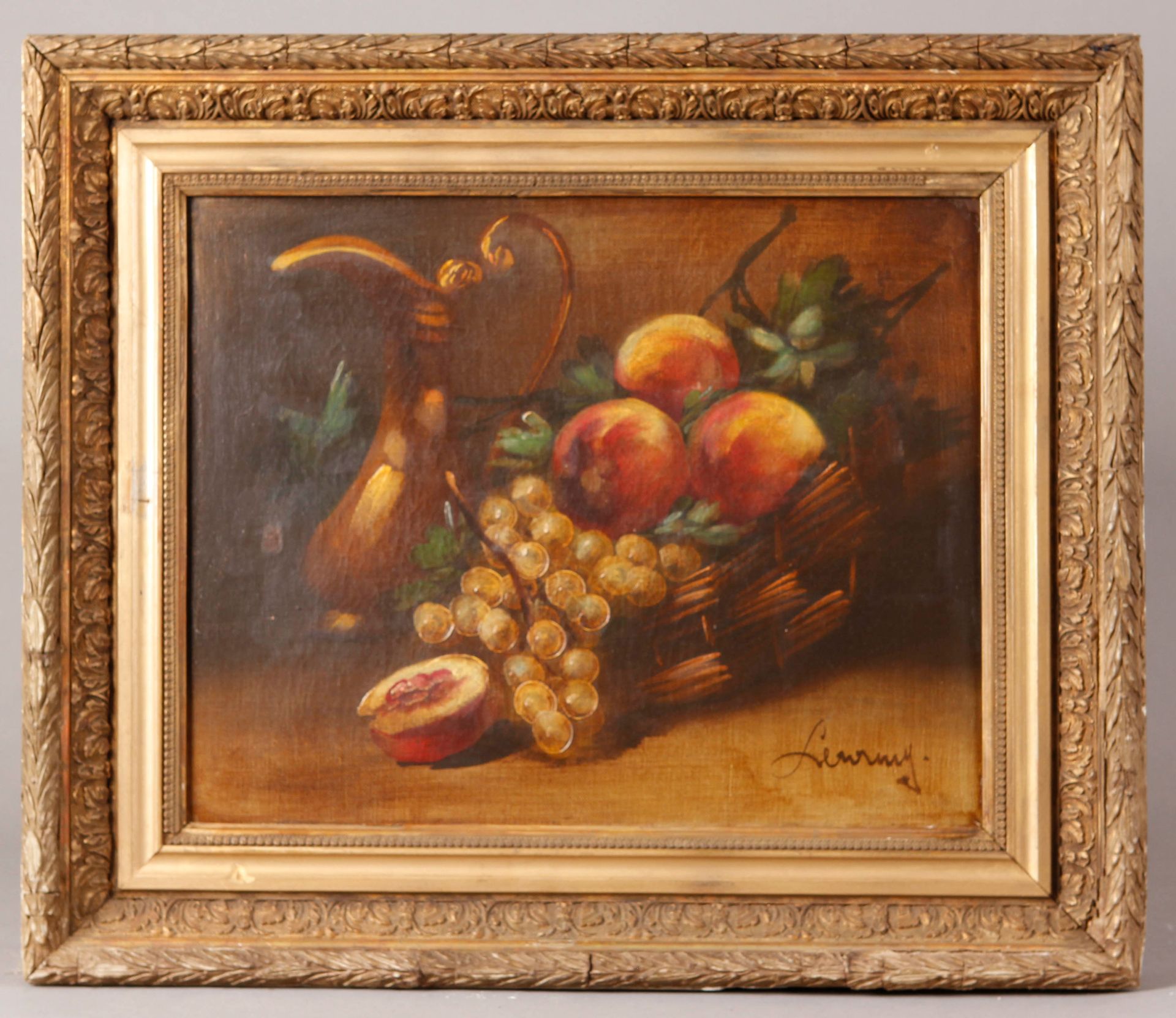 Null LENRMY（20世纪）。

水果静物

布面油画，右下方有签名（事故，修复）。

31 x 39 厘米