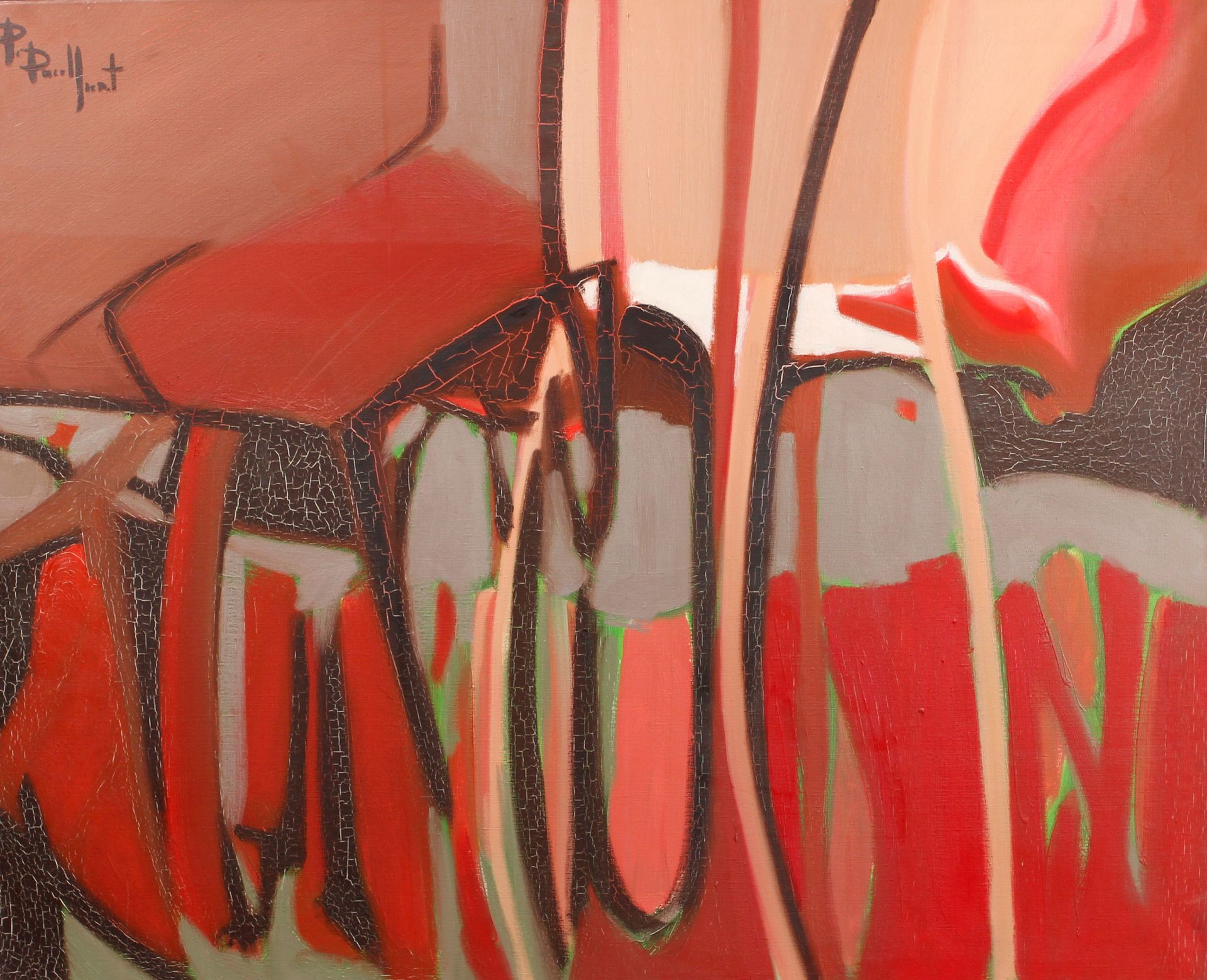 Null Pierre DUCELLIER-WINDORF (1944-2007)

红色背景的抽象构图，1974年

布面油画，左上方有签名。

81 x 1&hellip;