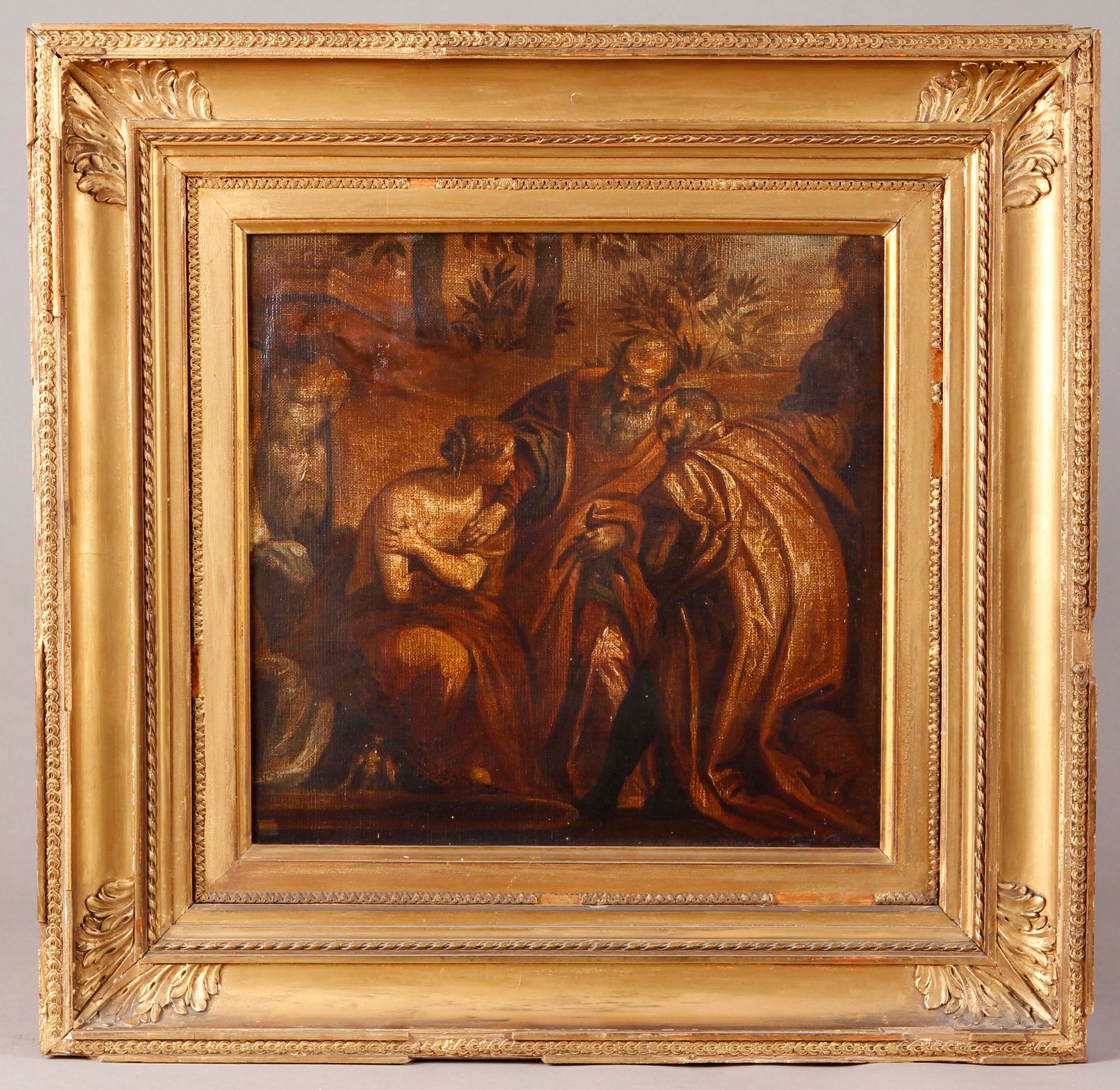 Null 19世纪维罗内塞风格的学校

苏珊娜和老人

布面油画（事故，一次修复。

木质框架和镀金石膏。

35,5 x 36 cm