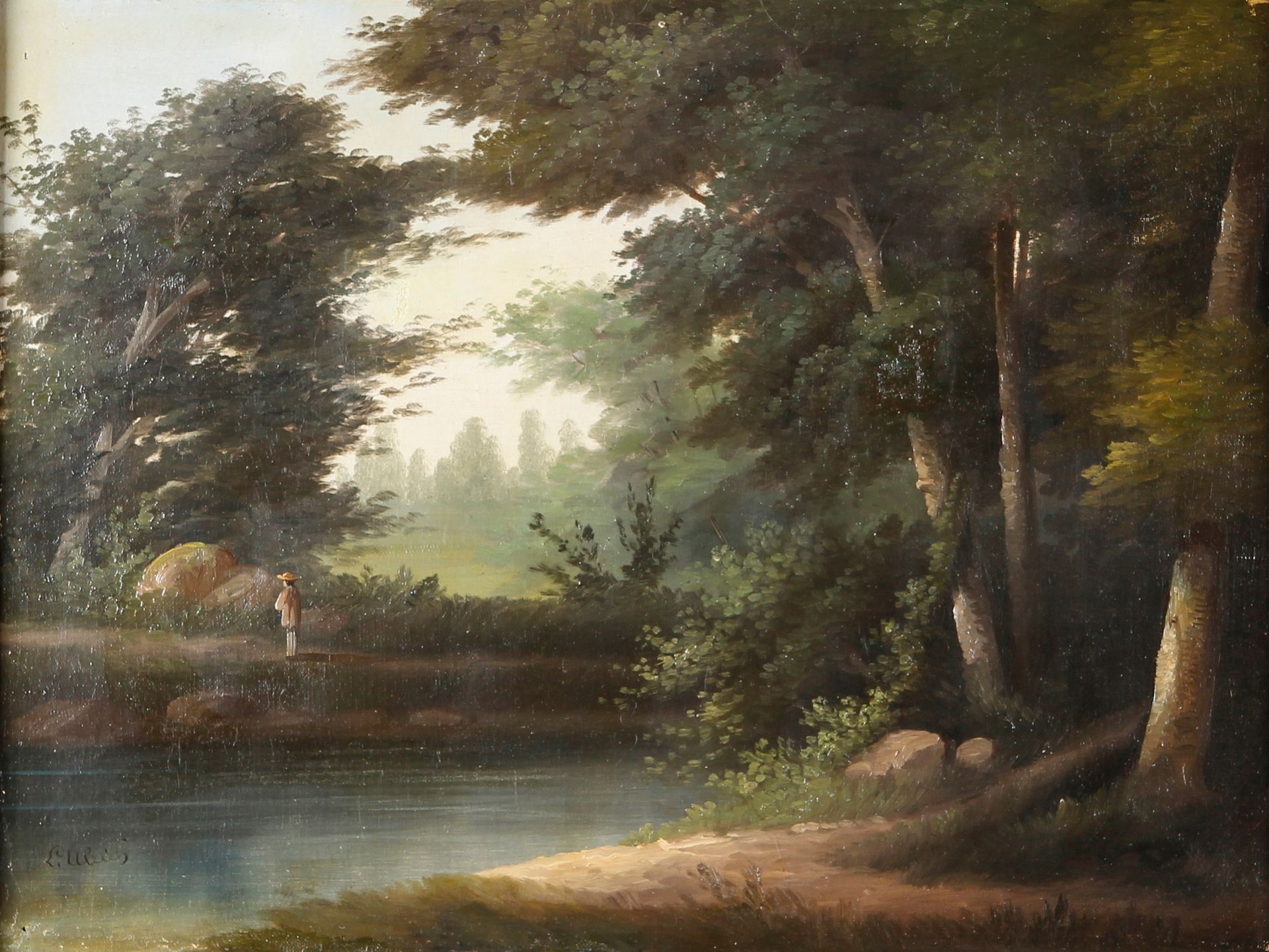 Null L.ULRICH (19世纪晚期)

池塘边的梦想家

布面油画，左下方有签名。

木质框架和镀金灰泥，装饰有刺桐叶。

(小事故，两次修复）。

4&hellip;