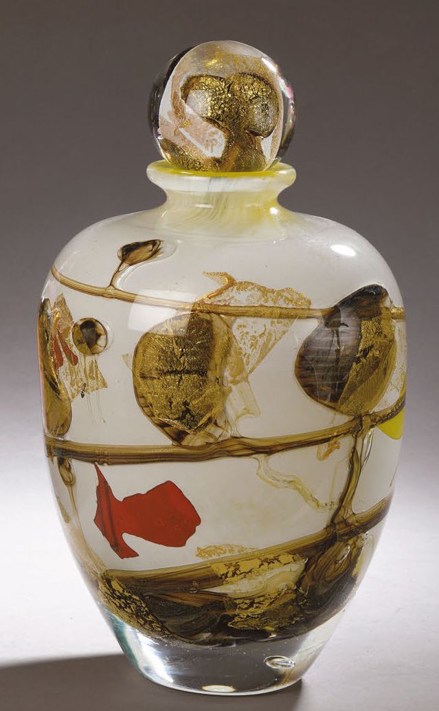 Jean-Claude NOVARO (1943-2015) Vase ovoïde couvert en verre soufflé à décor inte&hellip;