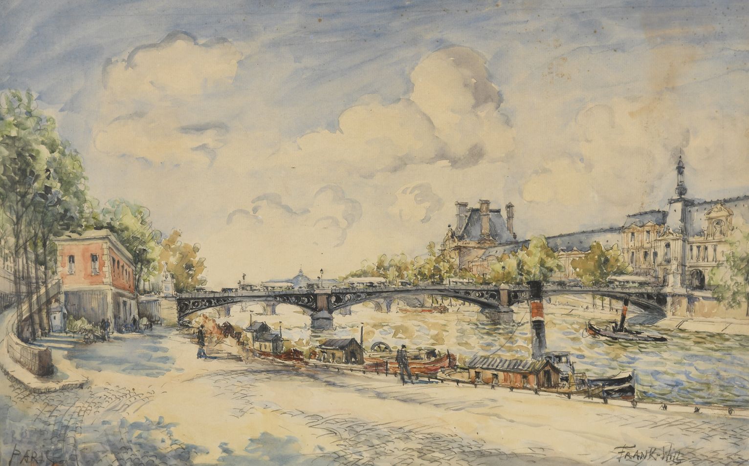 FRANK WILL (1900-1951) Péniche à quai sur la Seine face au Louvre
Aquarelle, sig&hellip;