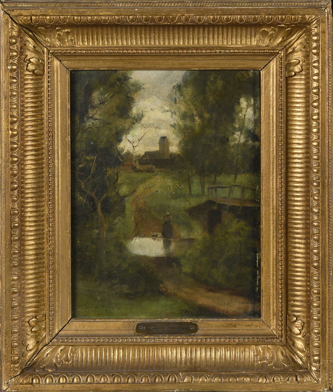 Gaston LA TOUCHE (1854-1913) Lavandière près du pont
油画，左下角有签名，右下角有1891年的位置和日期。
&hellip;