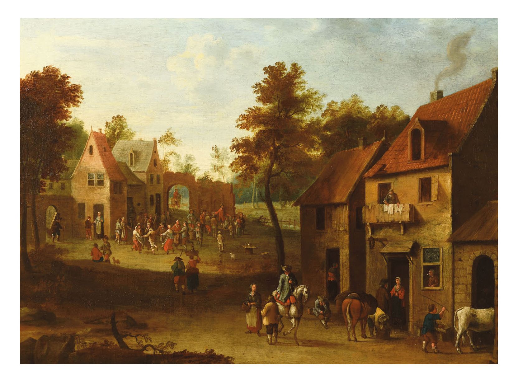 Jan Peter van BREDAEL (1654-1745), attribué à 乡村盛宴
布面油画（套色）
46 x 61.5 cm