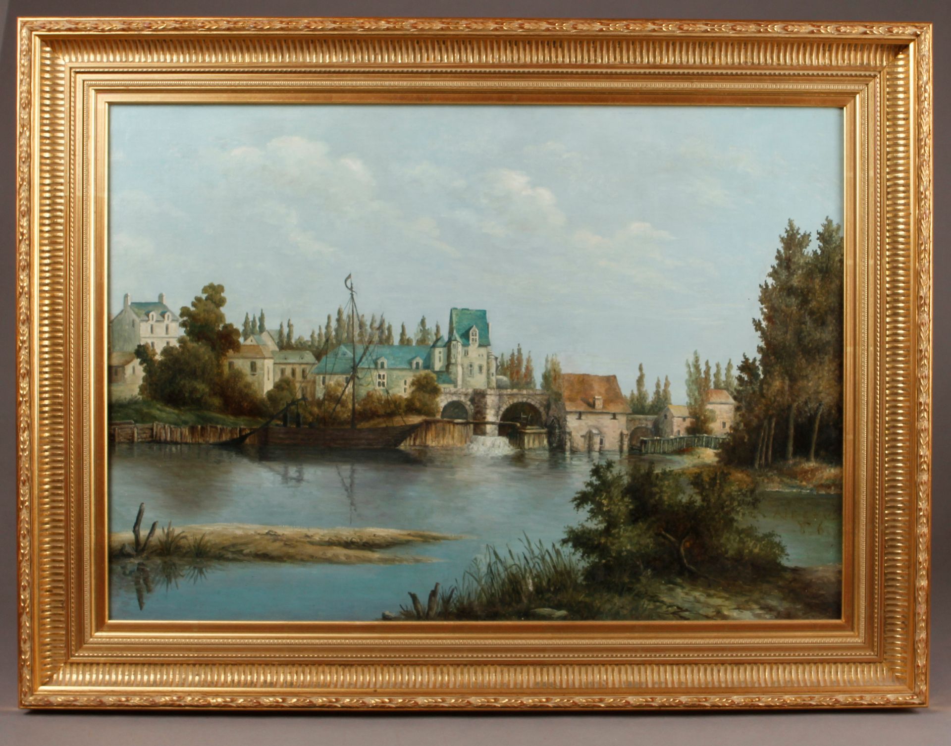 Null ECOLE Fin XIXe siècle.
Château au bord de rivière avec moulin.
Huile sur to&hellip;