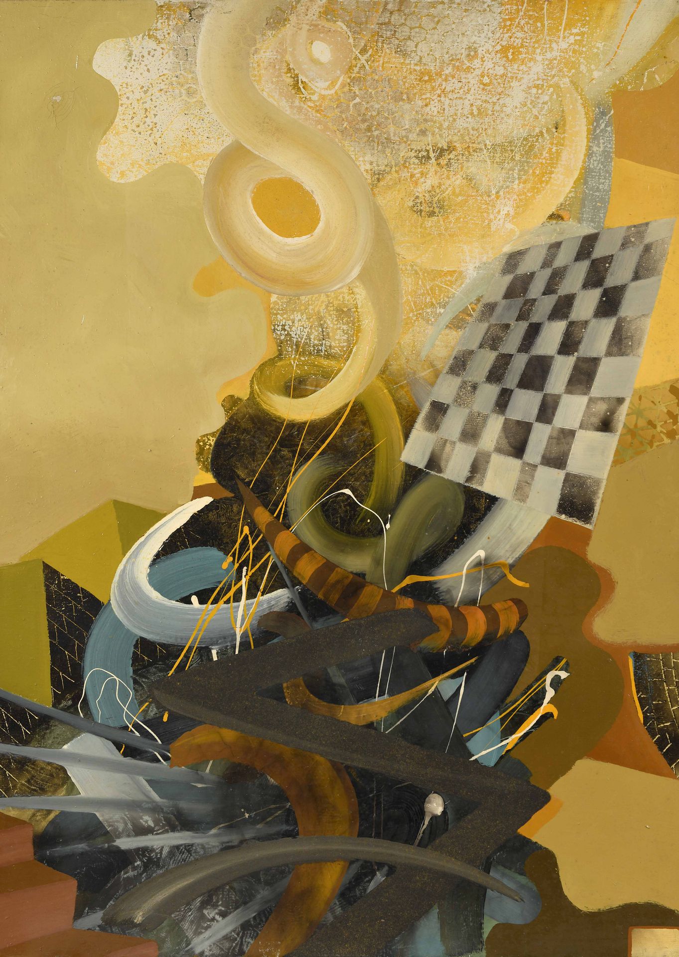 Null MODERNE SCHULE 
Surrealistische Kompositionen
Vier Ölgemälde auf Leinwand (&hellip;
