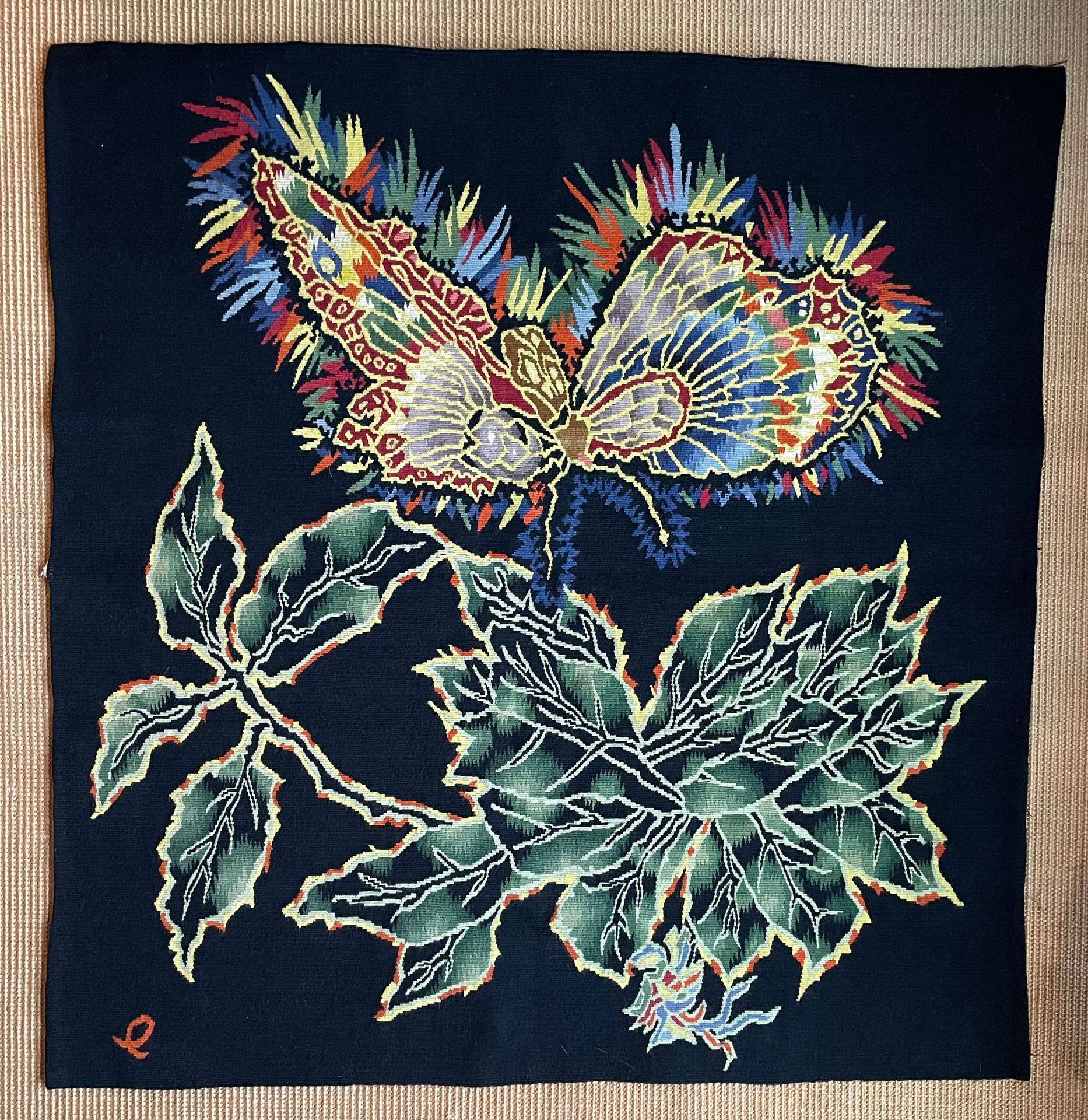 Null Tapestry " Papillon Jade " after a cardboard of Jean Lurçat.
Workshop QUATR&hellip;