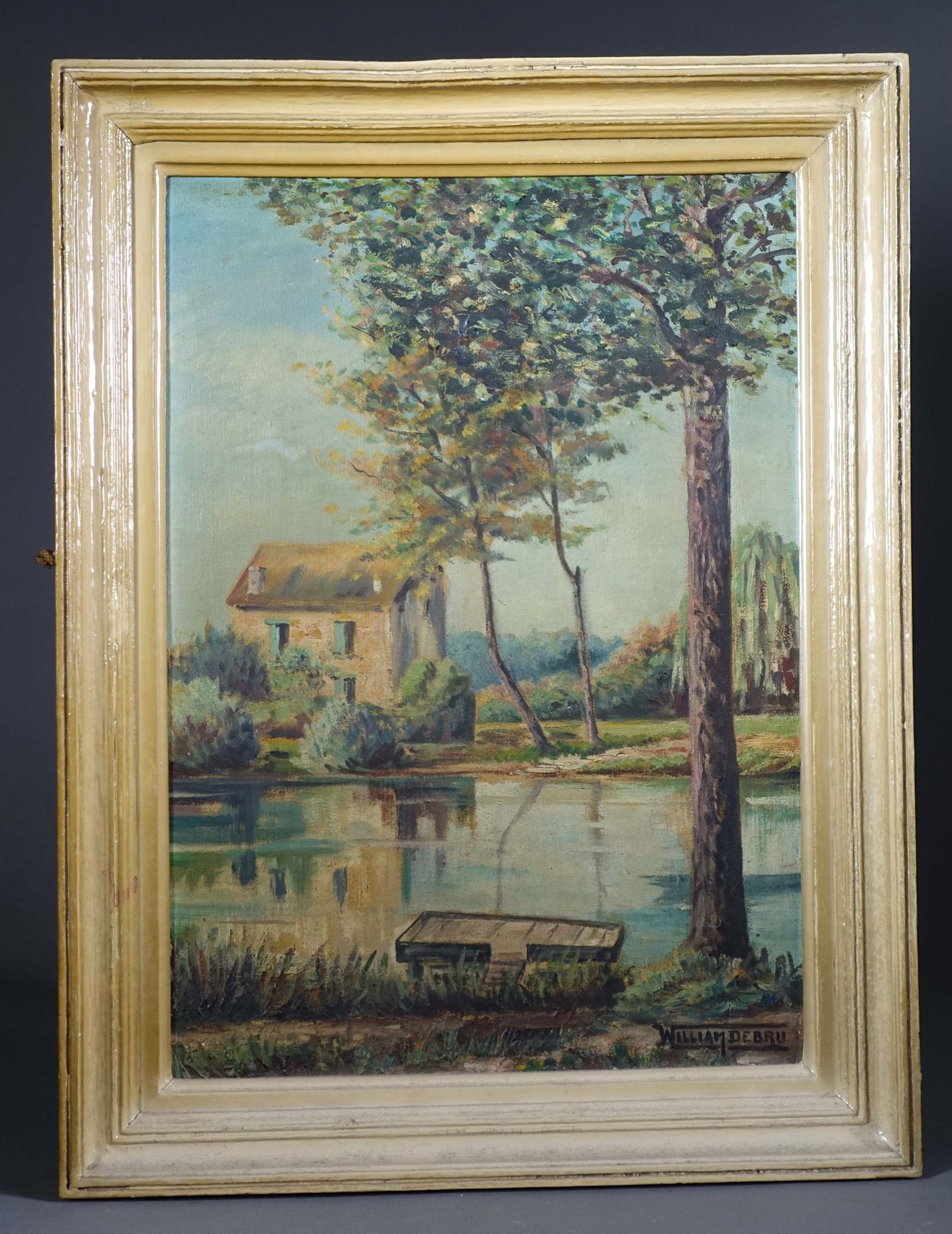 Null William DEBRU (XXe siècle)
L’Etang
Huile sur toile. 
46 x 34 cm
(Cadre bagu&hellip;