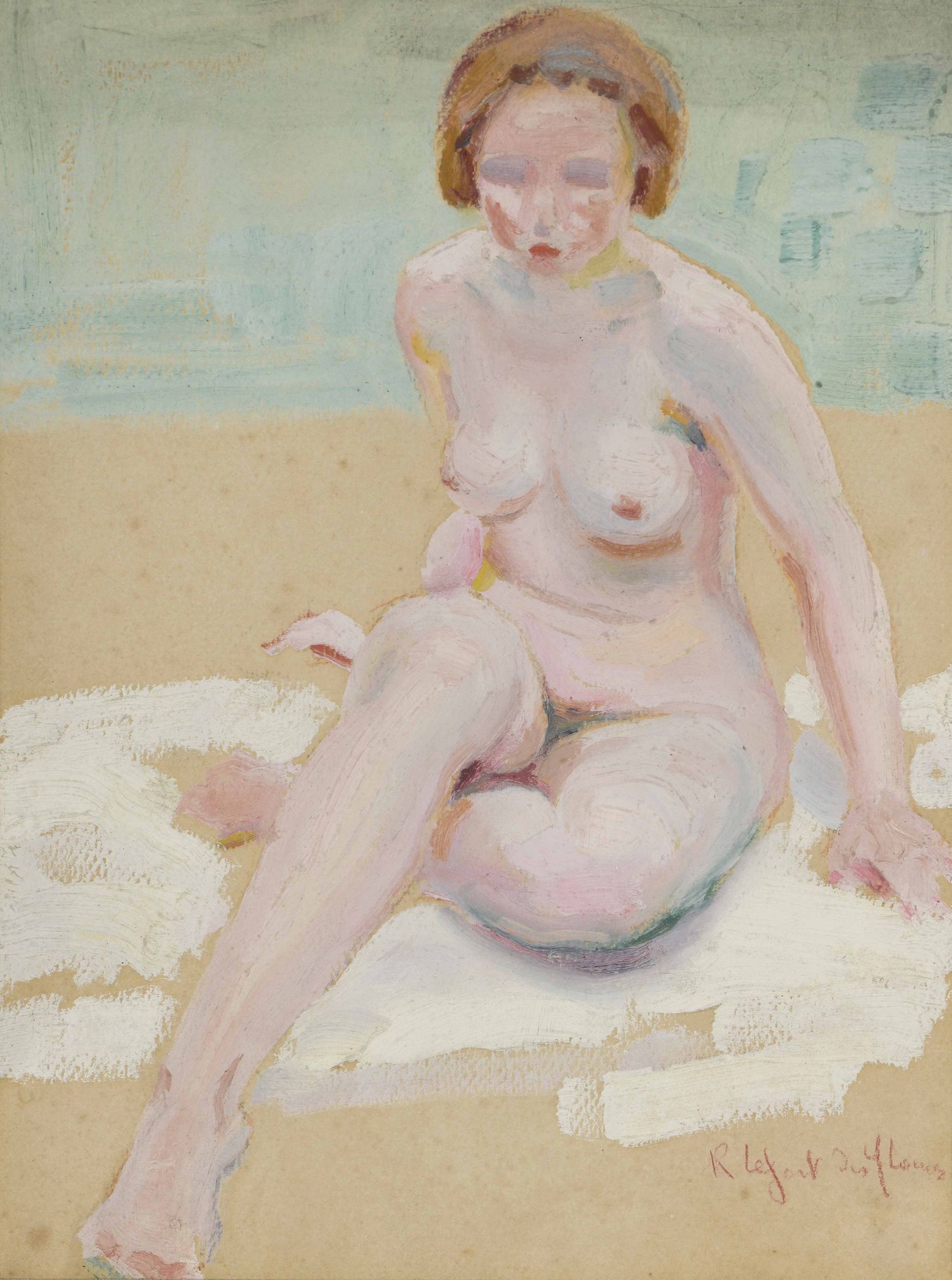Null 罗伯特-勒弗特-德-伊卢斯(1892-1979)
坐着洗澡的人
纸上油画，右下方有签名。
30 x 22,5 cm