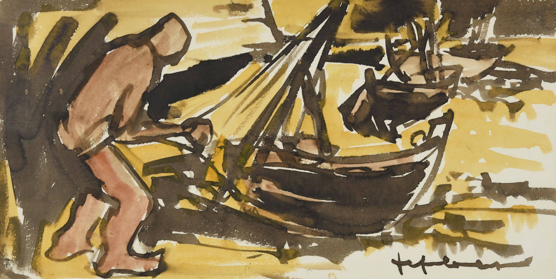 Null Jef FRIBOULET (1919-2003)
Sailor and beached boats
Watercolor, wash and col&hellip;